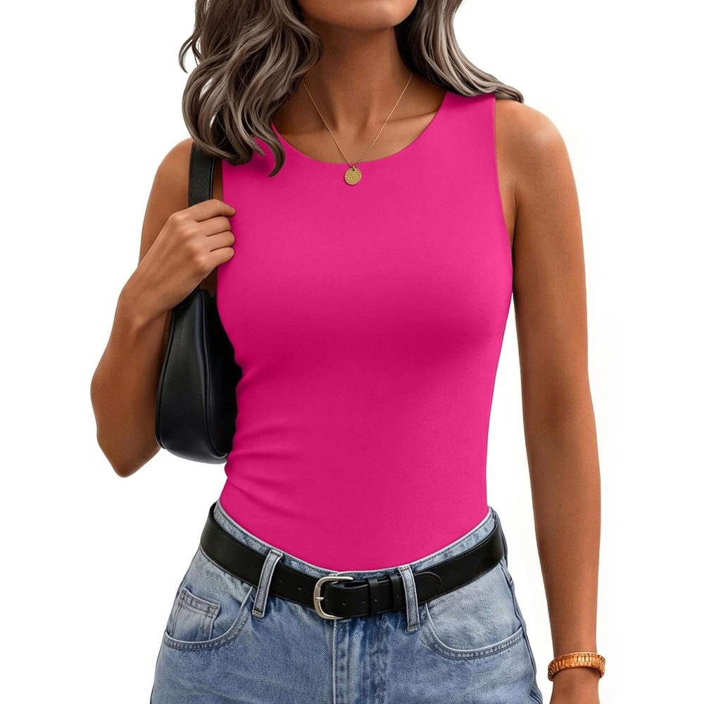 image:imageZeagoo Womens Double Lined Crew Neck Tank Tops Summer Sleeveless ClothesHot Pink