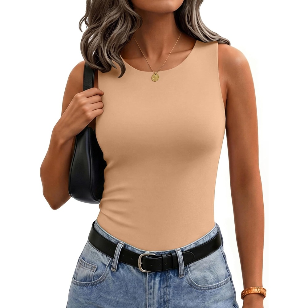 image:imageZeagoo Womens Double Lined Crew Neck Tank Tops Summer Sleeveless ClothesKhaki