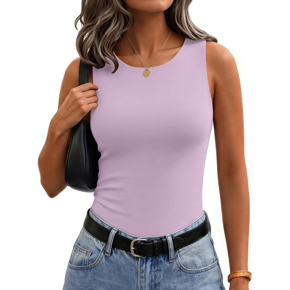 image:imageZeagoo Womens Double Lined Crew Neck Tank Tops Summer Sleeveless ClothesLight Purple