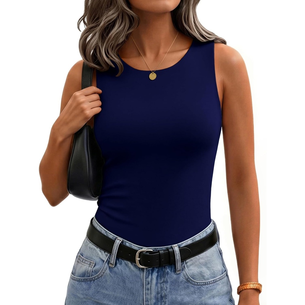 image:imageZeagoo Womens Double Lined Crew Neck Tank Tops Summer Sleeveless ClothesNavy Blue