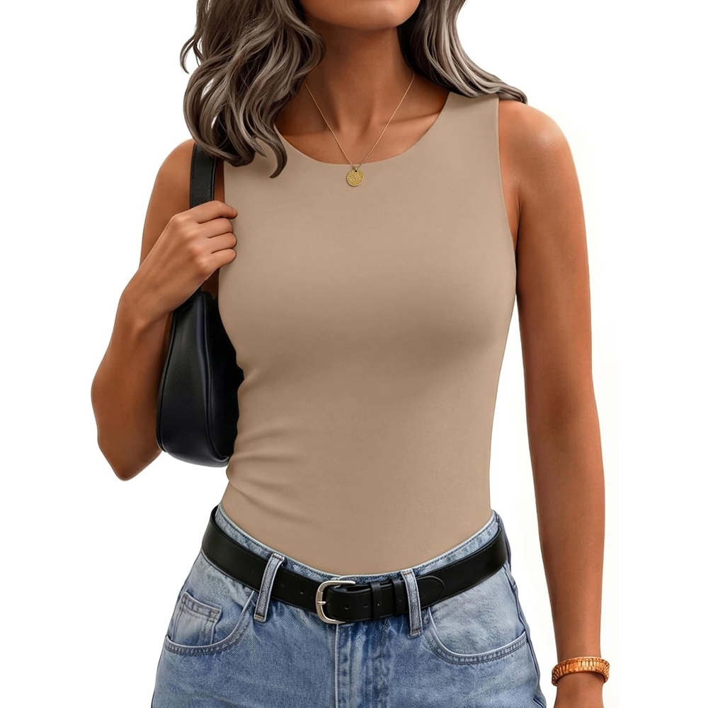 image:imageZeagoo Womens Double Lined Crew Neck Tank Tops Summer Sleeveless ClothesNude