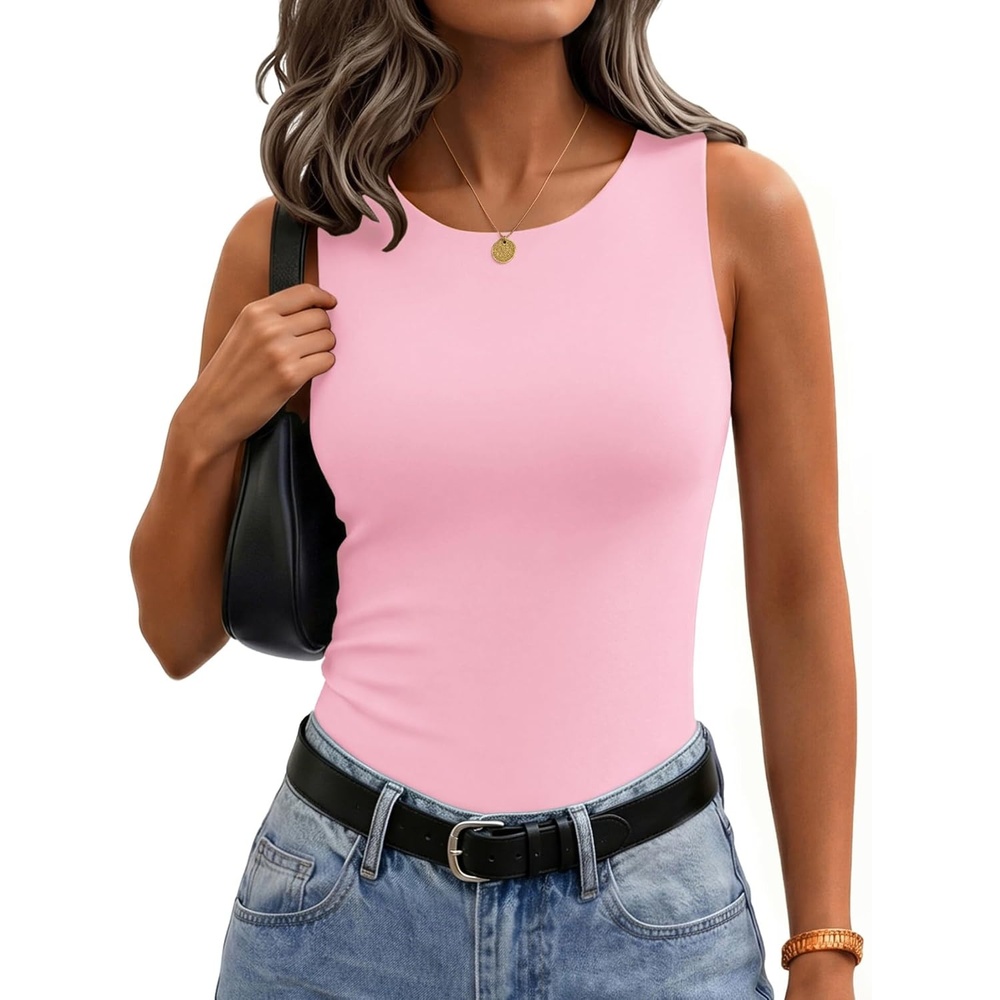 image:imageZeagoo Womens Double Lined Crew Neck Tank Tops Summer Sleeveless ClothesPink