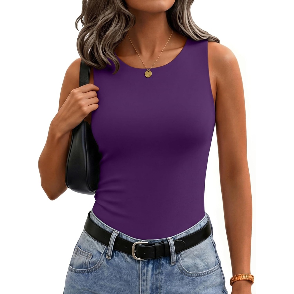 image:imageZeagoo Womens Double Lined Crew Neck Tank Tops Summer Sleeveless ClothesPurple
