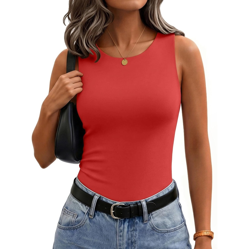 image:imageZeagoo Womens Double Lined Crew Neck Tank Tops Summer Sleeveless ClothesRed