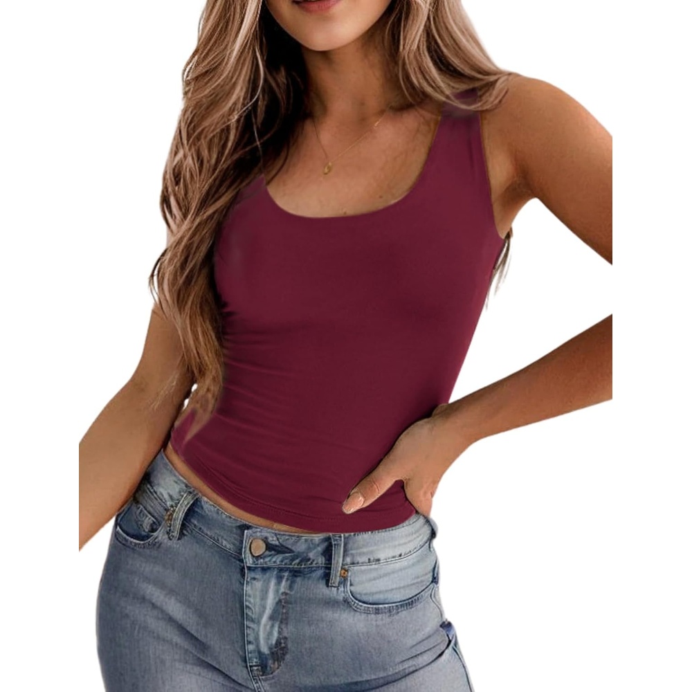 image:imageZeagoo Womens Double Lined Square Neck Tank Top Sleeveless Basic Crop TopsBurgundy