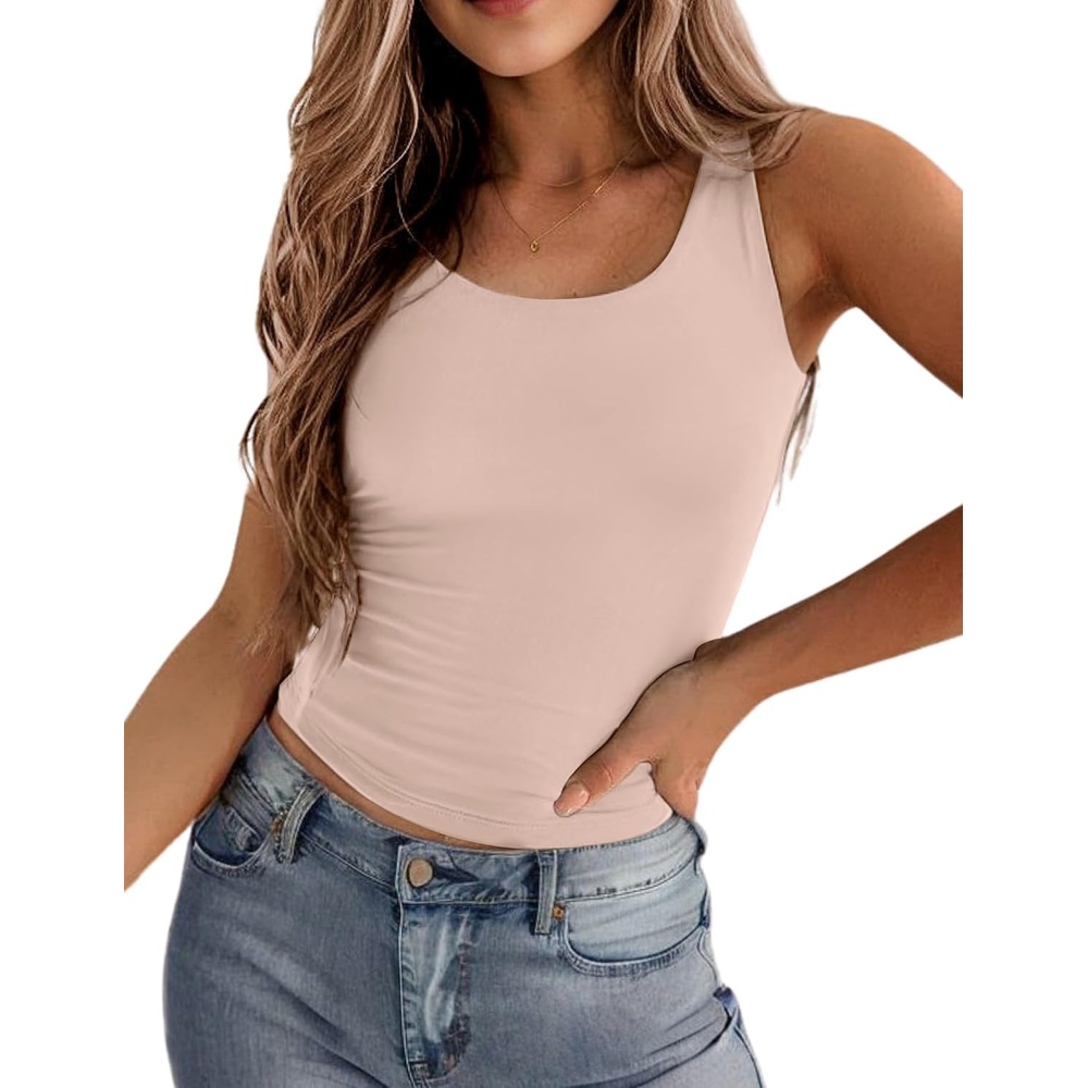 image:imageZeagoo Womens Double Lined Square Neck Tank Top Sleeveless Basic Crop TopsChampagne