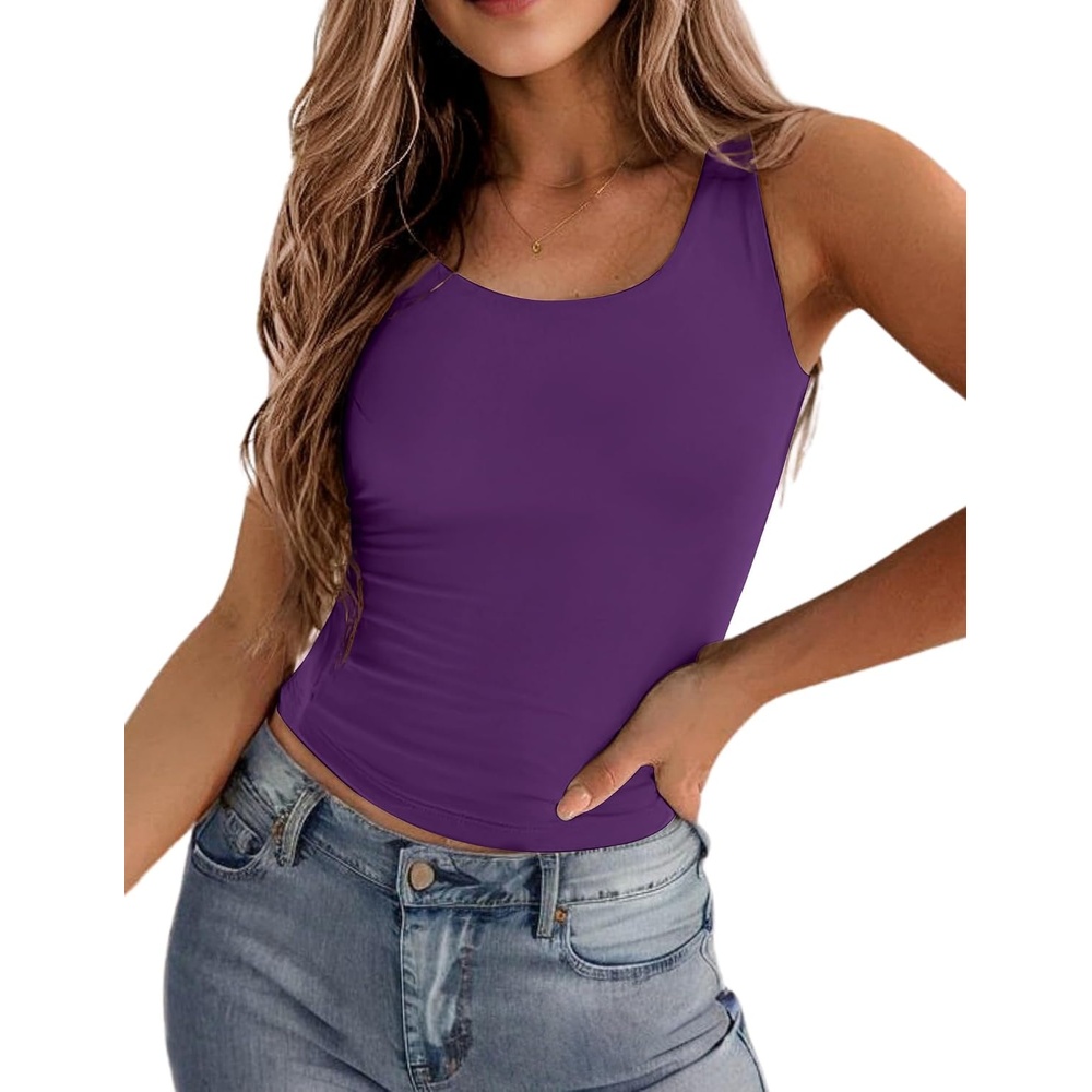 image:imageZeagoo Womens Double Lined Square Neck Tank Top Sleeveless Basic Crop TopsDeep Purple