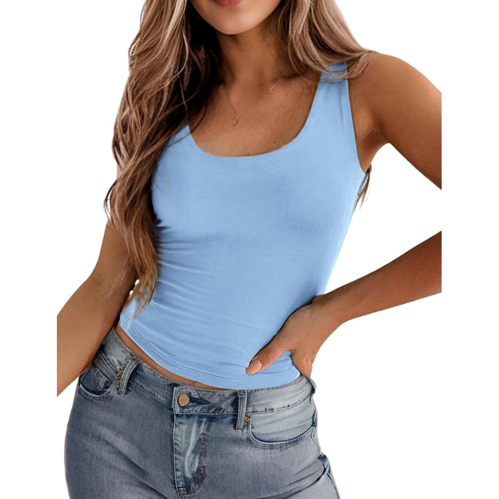 image:imageZeagoo Womens Double Lined Square Neck Tank Top Sleeveless Basic Crop TopsLight Blue