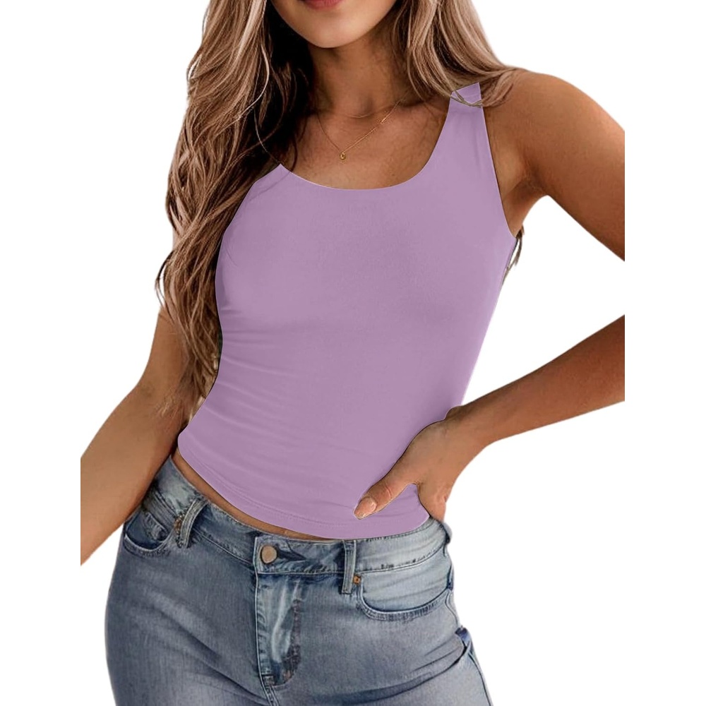 image:imageZeagoo Womens Double Lined Square Neck Tank Top Sleeveless Basic Crop TopsLight Purple