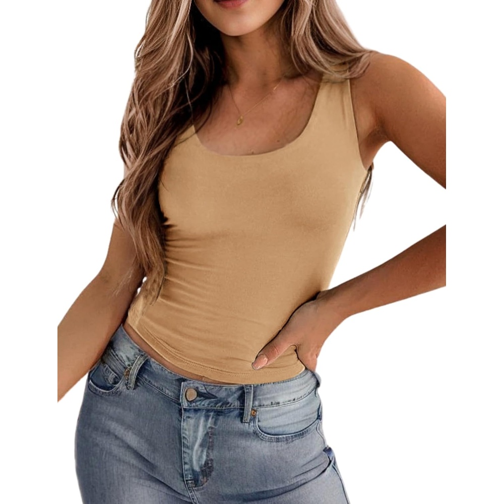 image:imageZeagoo Womens Double Lined Square Neck Tank Top Sleeveless Basic Crop TopsNude