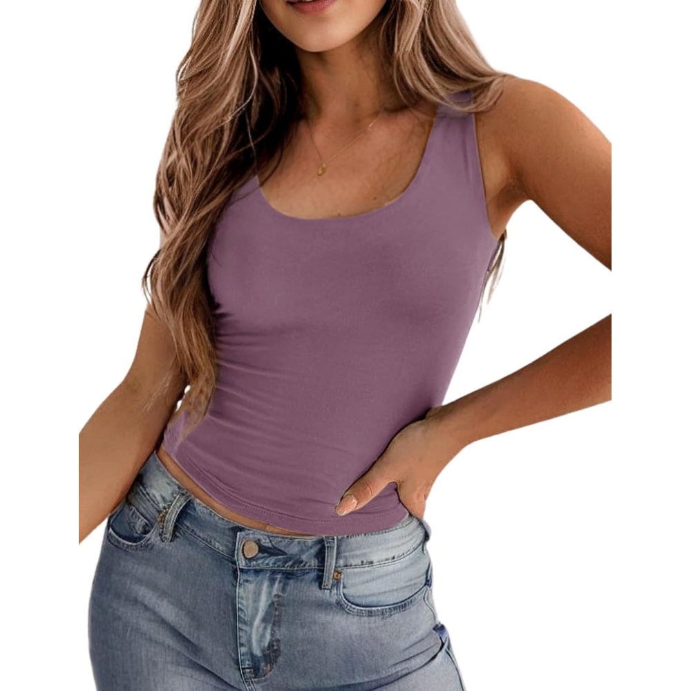 image:imageZeagoo Womens Double Lined Square Neck Tank Top Sleeveless Basic Crop TopsPurple