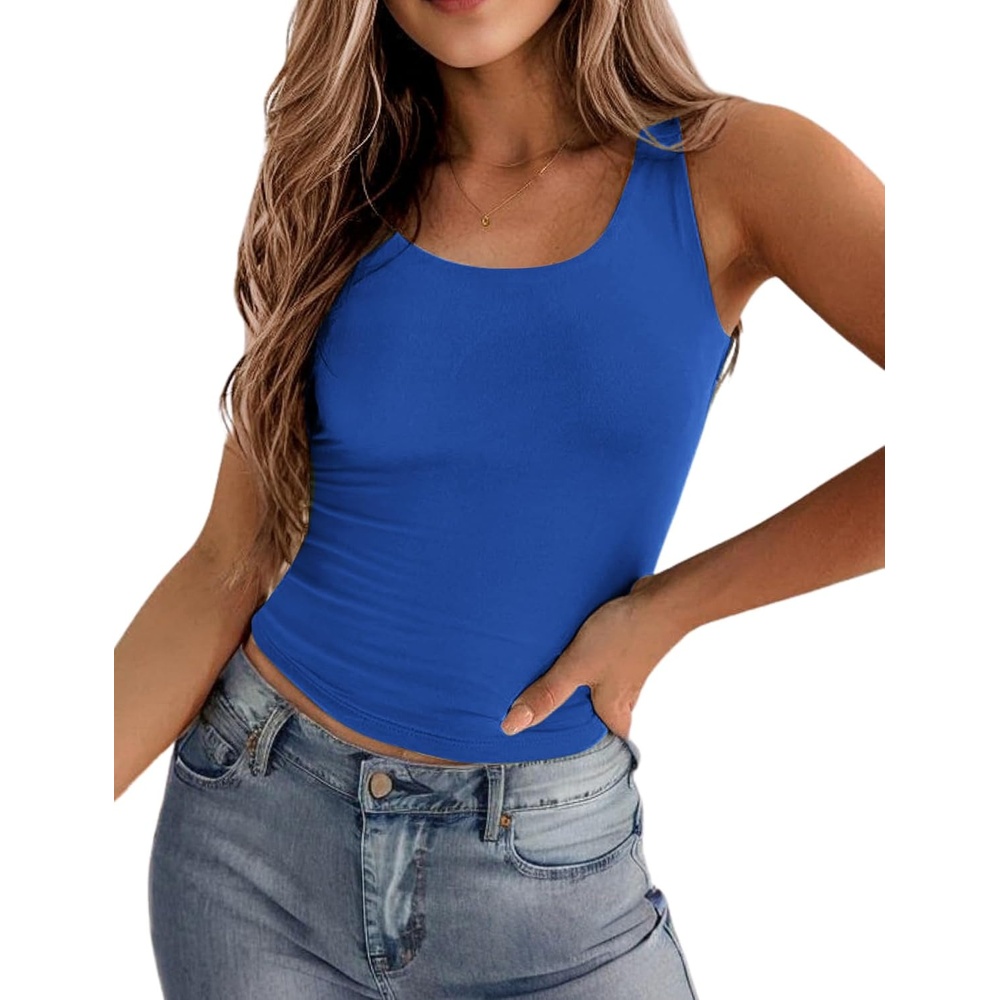 image:imageZeagoo Womens Double Lined Square Neck Tank Top Sleeveless Basic Crop TopsRoyal Blue