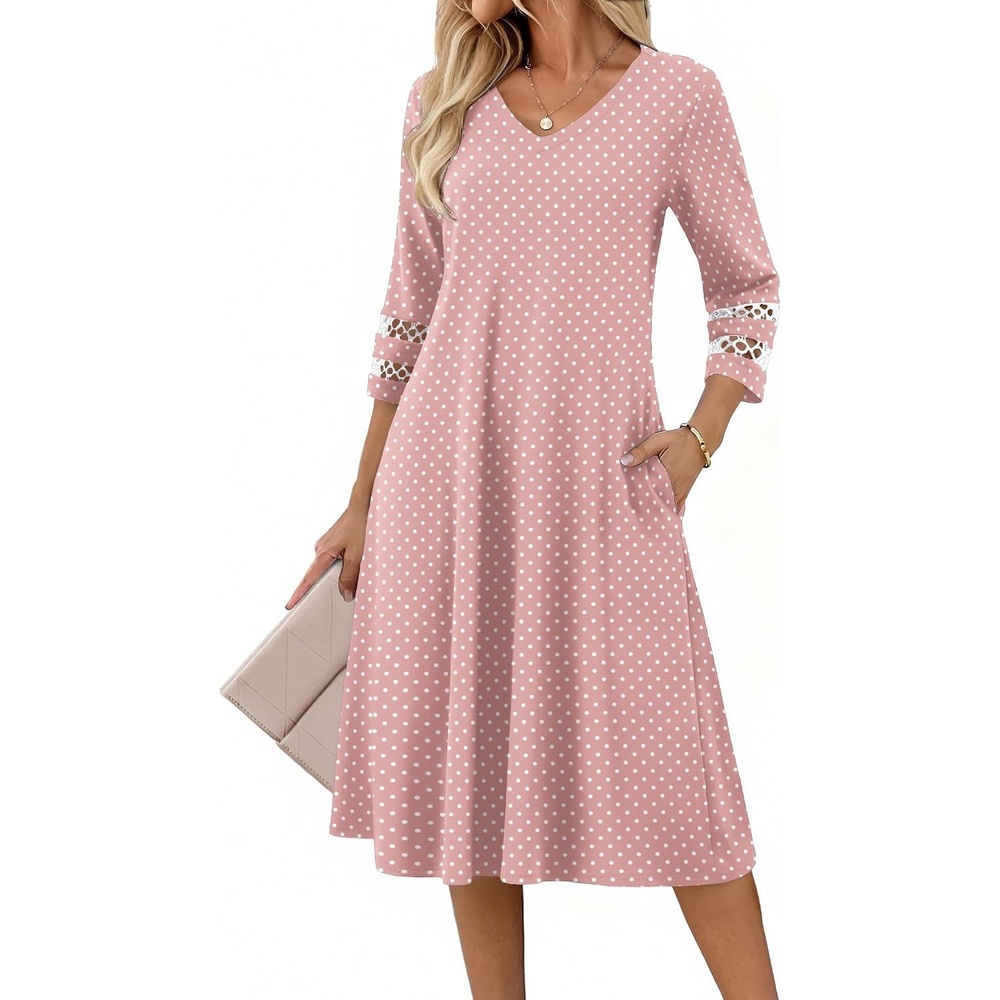 image:imageZeagoo Womens Dresses 34 Sleeve Casual VNeck A Line Eyelet Midi Dress02jh1