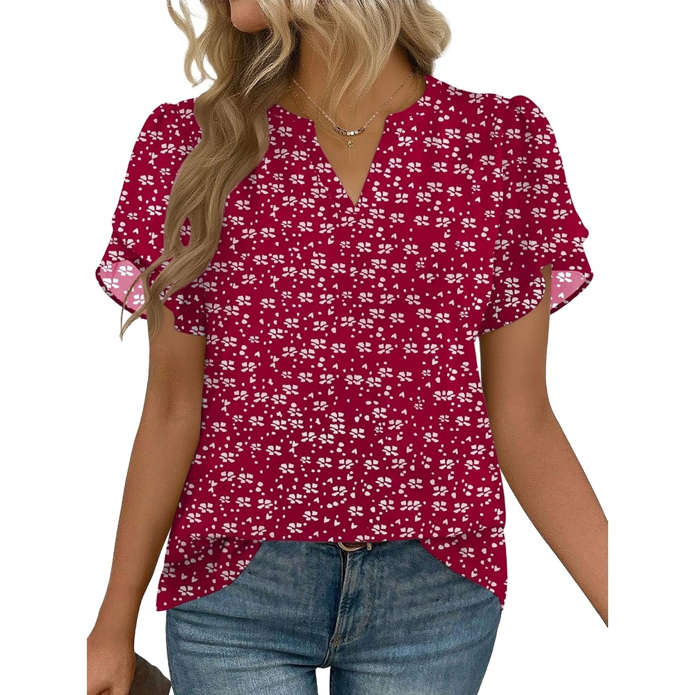 image:imageZeagoo Womens Dressy Casual Chffon Shirts Short Sleeve V Neck Work BlouseBerryflake