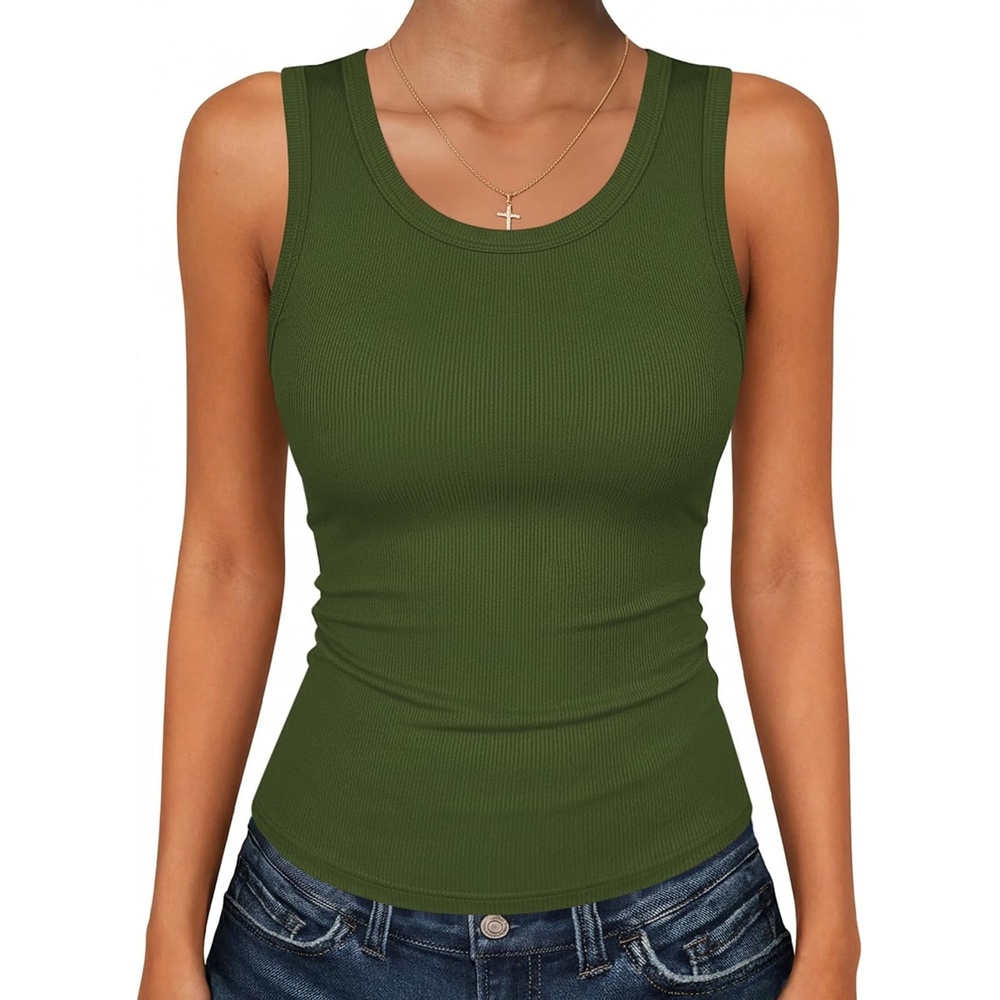 image:imageZeagoo Womens Sleeveless Scoop Neck Tank Tops Ribbed Fitted Basic Tops 2026Army Green