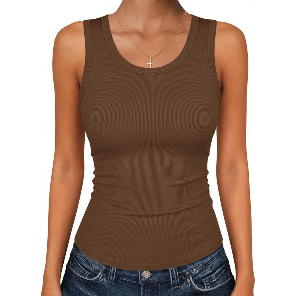 image:imageZeagoo Womens Sleeveless Scoop Neck Tank Tops Ribbed Fitted Basic Tops 2026Brown