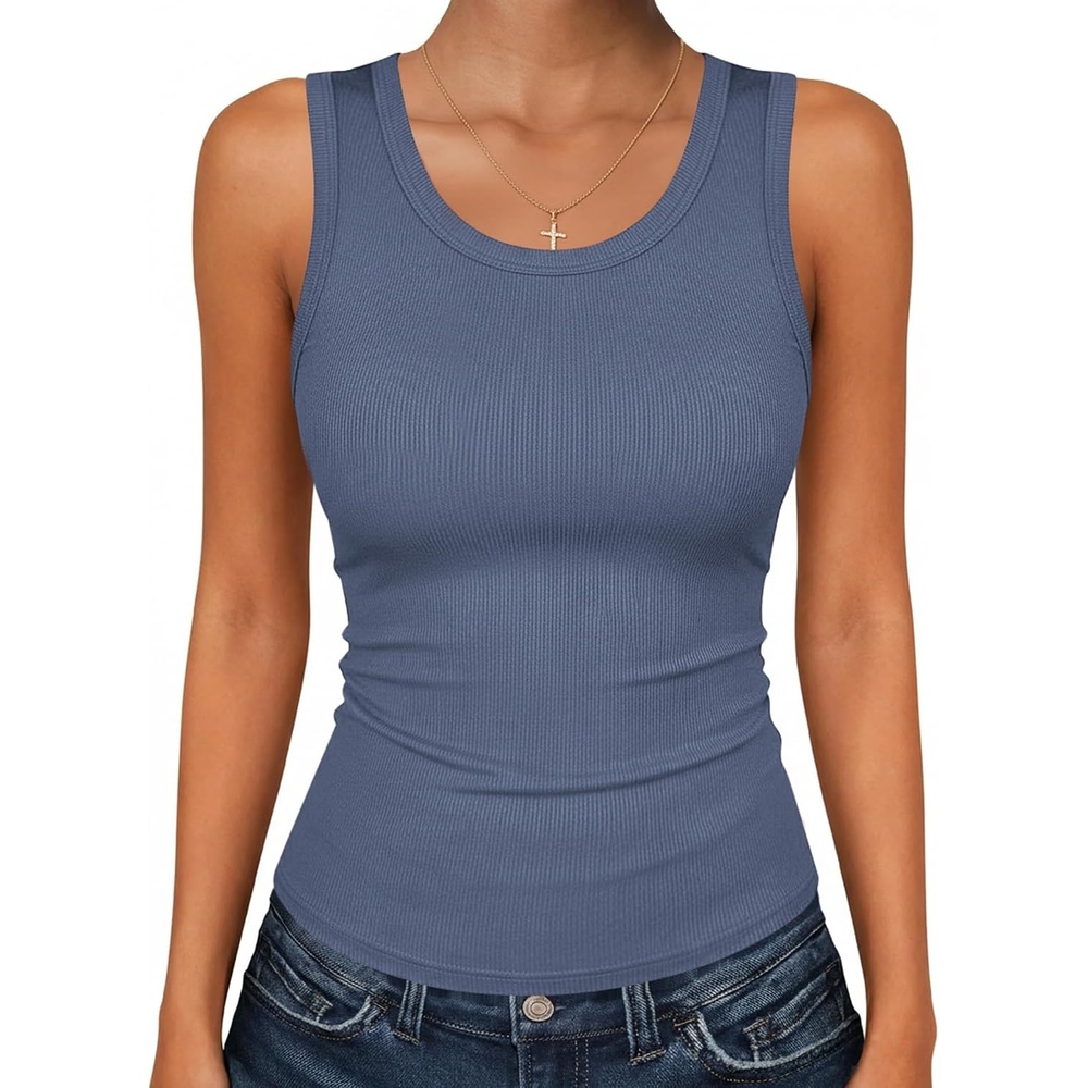image:imageZeagoo Womens Sleeveless Scoop Neck Tank Tops Ribbed Fitted Basic Tops 2026Dark Blue
