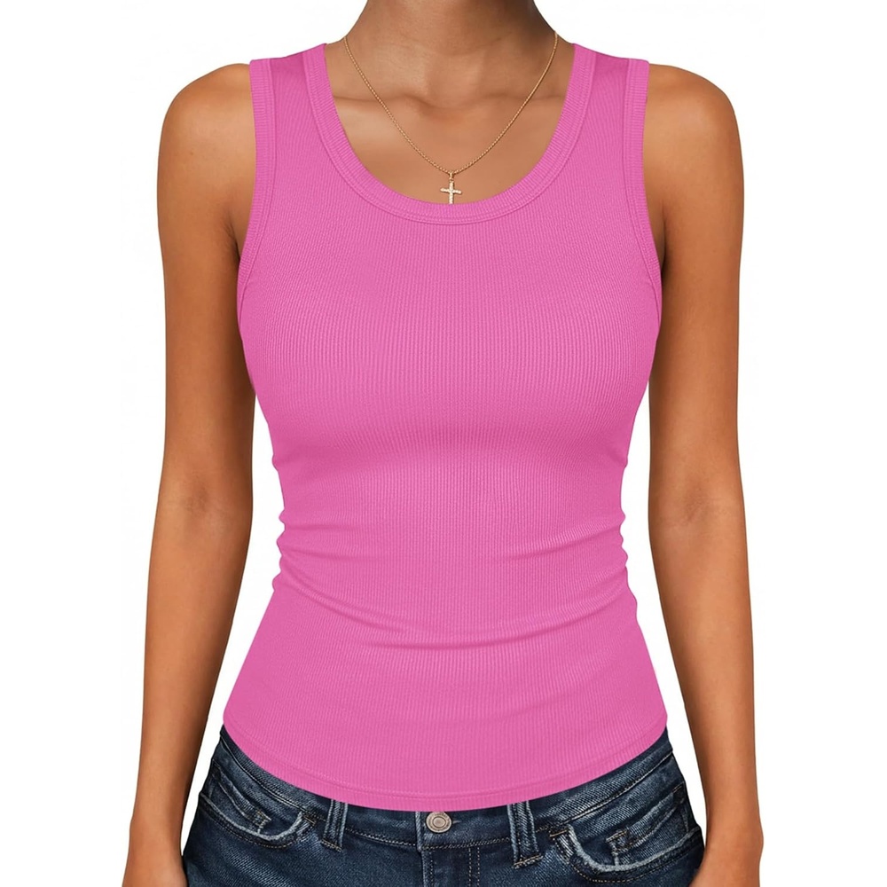 image:imageZeagoo Womens Sleeveless Scoop Neck Tank Tops Ribbed Fitted Basic Tops 2026Hot Pink