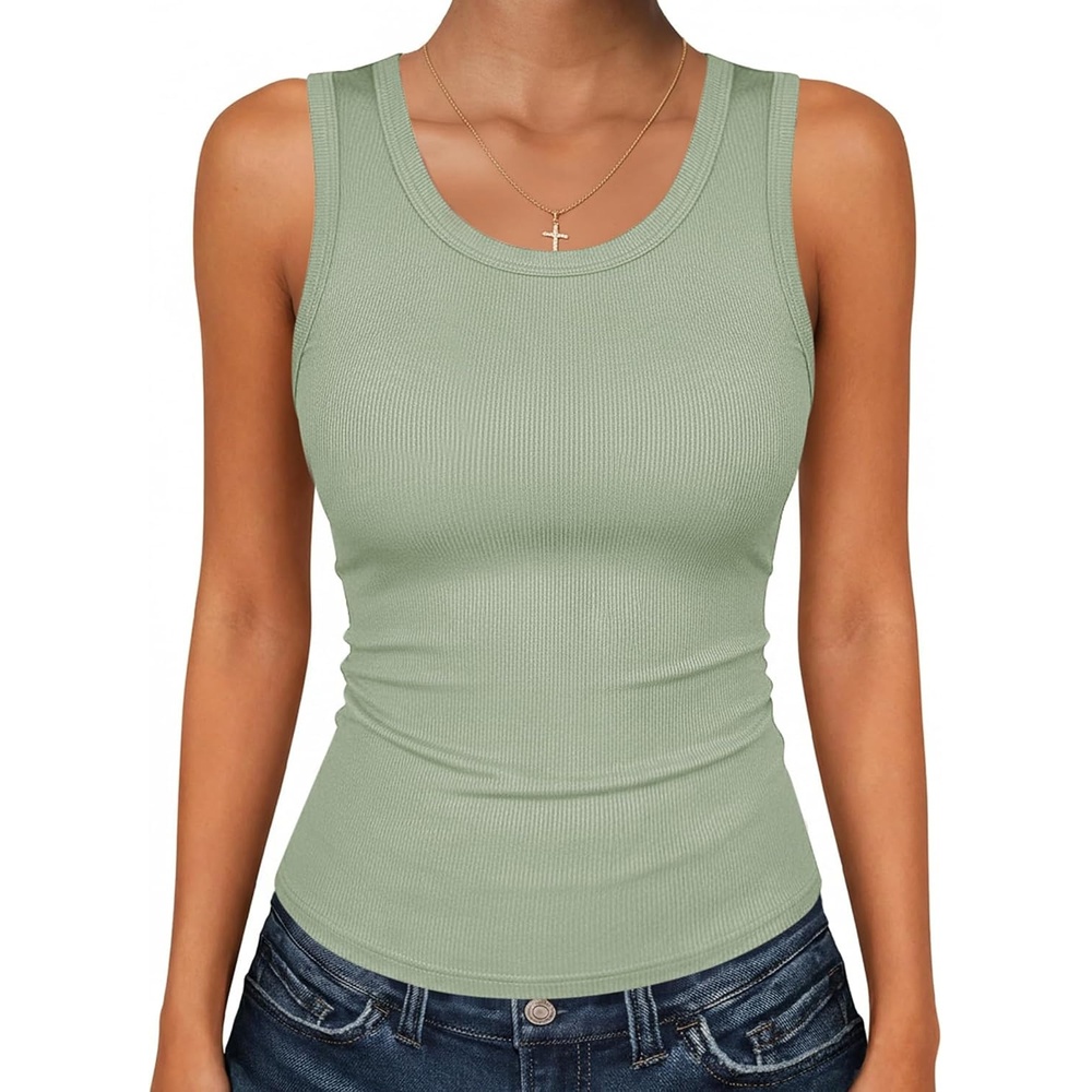 image:imageZeagoo Womens Sleeveless Scoop Neck Tank Tops Ribbed Fitted Basic Tops 2026Light Green