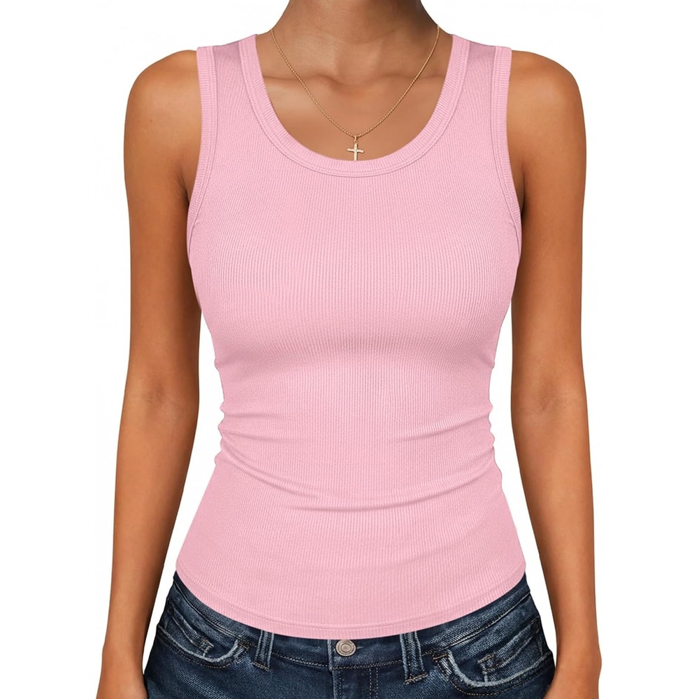 image:imageZeagoo Womens Sleeveless Scoop Neck Tank Tops Ribbed Fitted Basic Tops 2026Pink