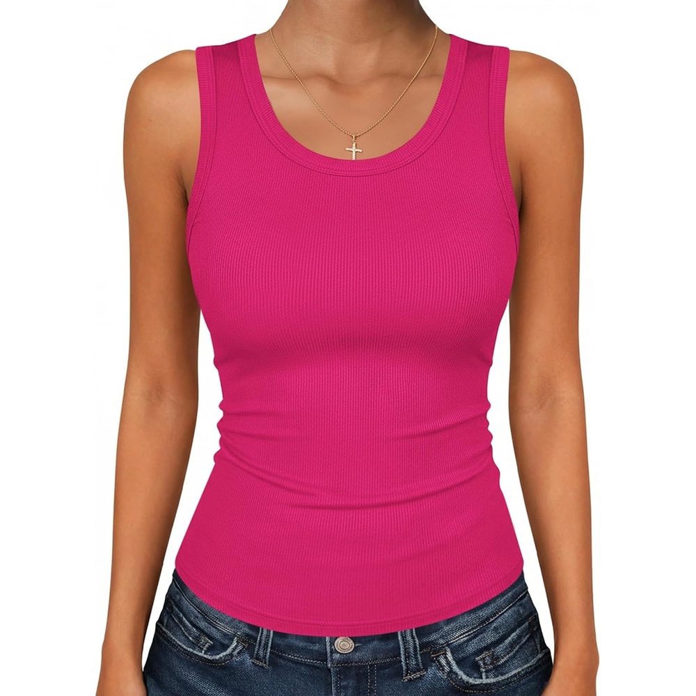 image:imageZeagoo Womens Sleeveless Scoop Neck Tank Tops Ribbed Fitted Basic Tops 2026Rose Pink