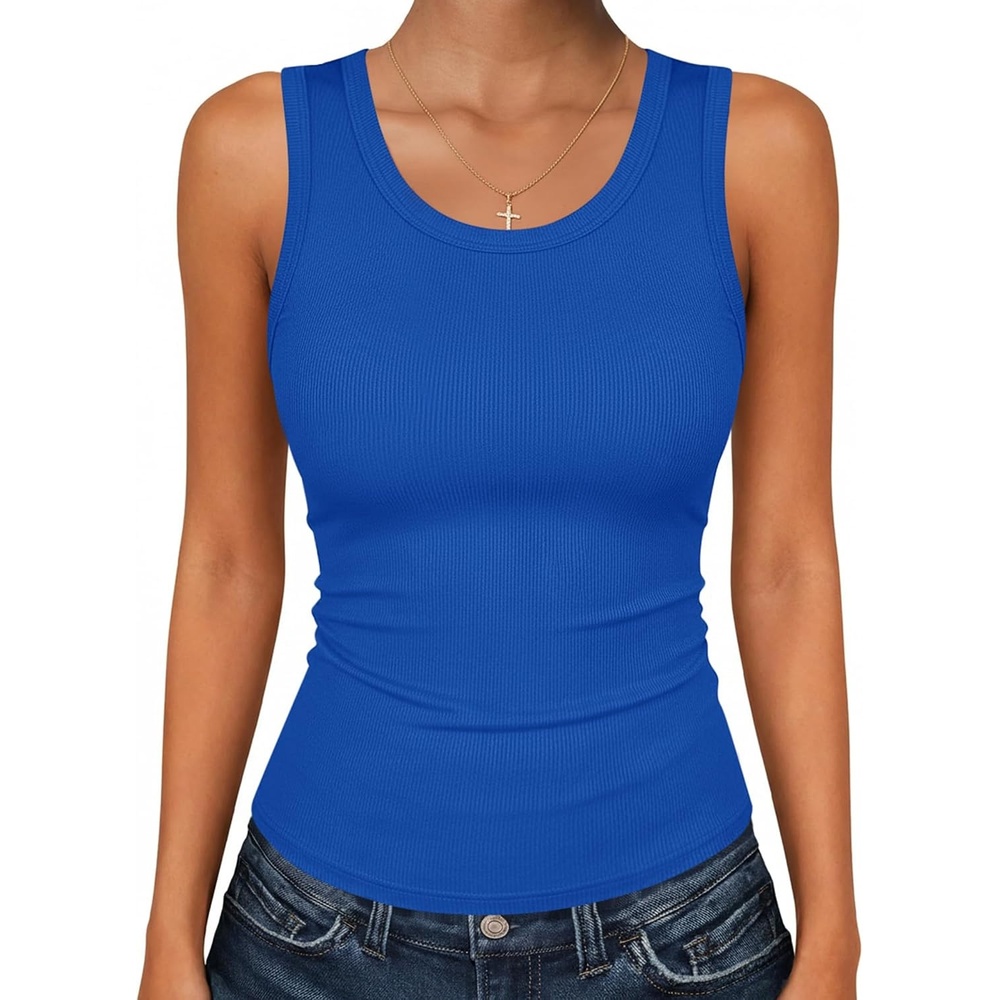 image:imageZeagoo Womens Sleeveless Scoop Neck Tank Tops Ribbed Fitted Basic Tops 2026Royal Blue