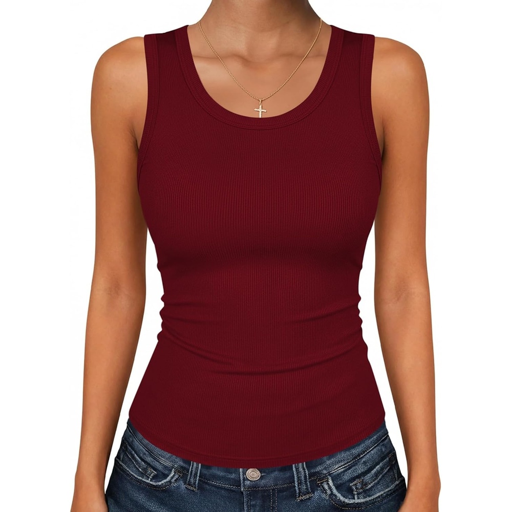 image:imageZeagoo Womens Sleeveless Scoop Neck Tank Tops Ribbed Fitted Basic Tops 2026Wine Red