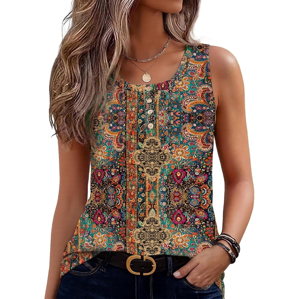 image:imageZeagoo Womens Sleeveless Tank Tops Crew Neck Loose Fit Button Summer TopsA Mz721