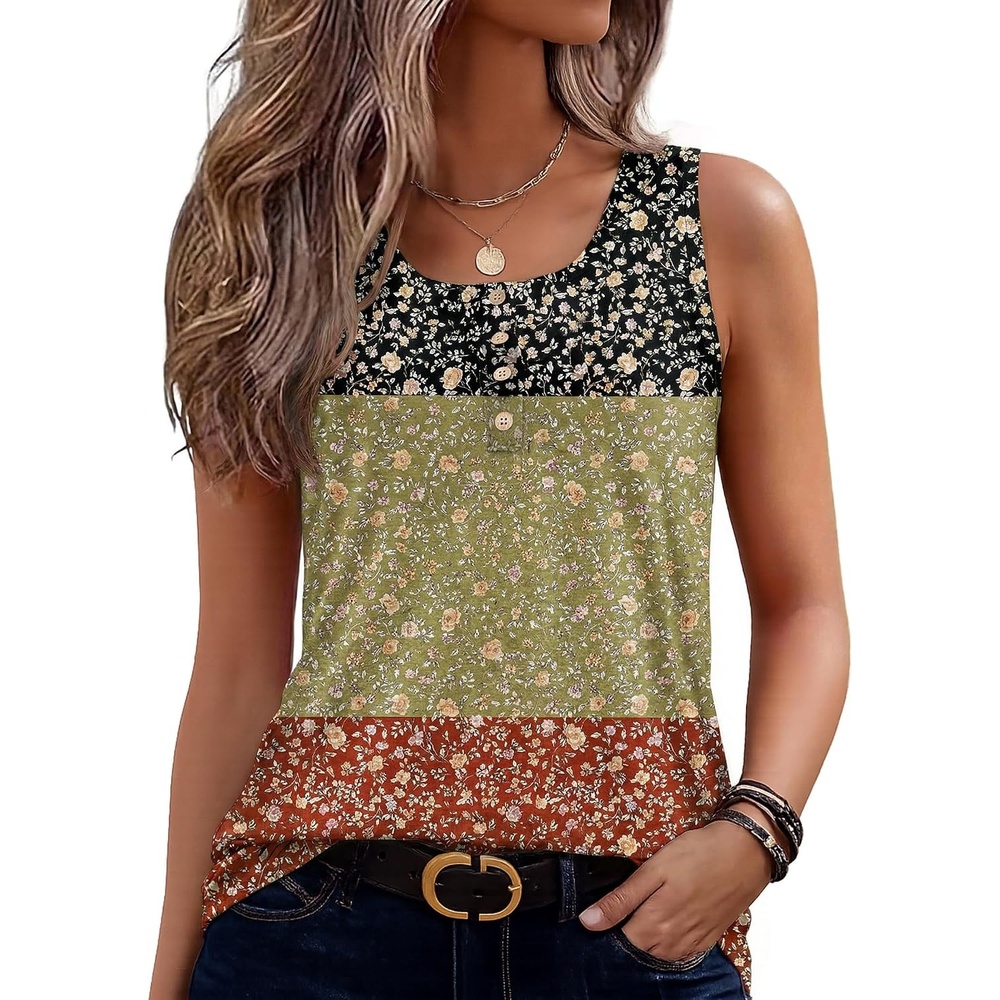 image:imageZeagoo Womens Sleeveless Tank Tops Crew Neck Loose Fit Button Summer TopsA Xh553