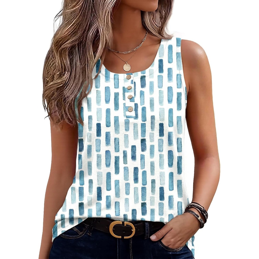image:imageZeagoo Womens Sleeveless Tank Tops Crew Neck Loose Fit Button Summer TopsCx329