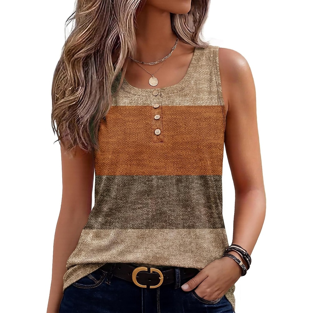 image:imageZeagoo Womens Sleeveless Tank Tops Crew Neck Loose Fit Button Summer TopsJh398