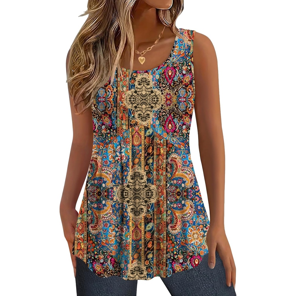 image:imageZeagoo Womens Summer Sleeveless Tank Tops Crew Neck Babydoll Casual TopsAa Paisley Floral Print