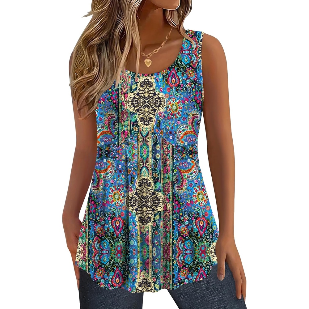 image:imageZeagoo Womens Summer Sleeveless Tank Tops Crew Neck Babydoll Casual TopsBlue Tapestry Paisley