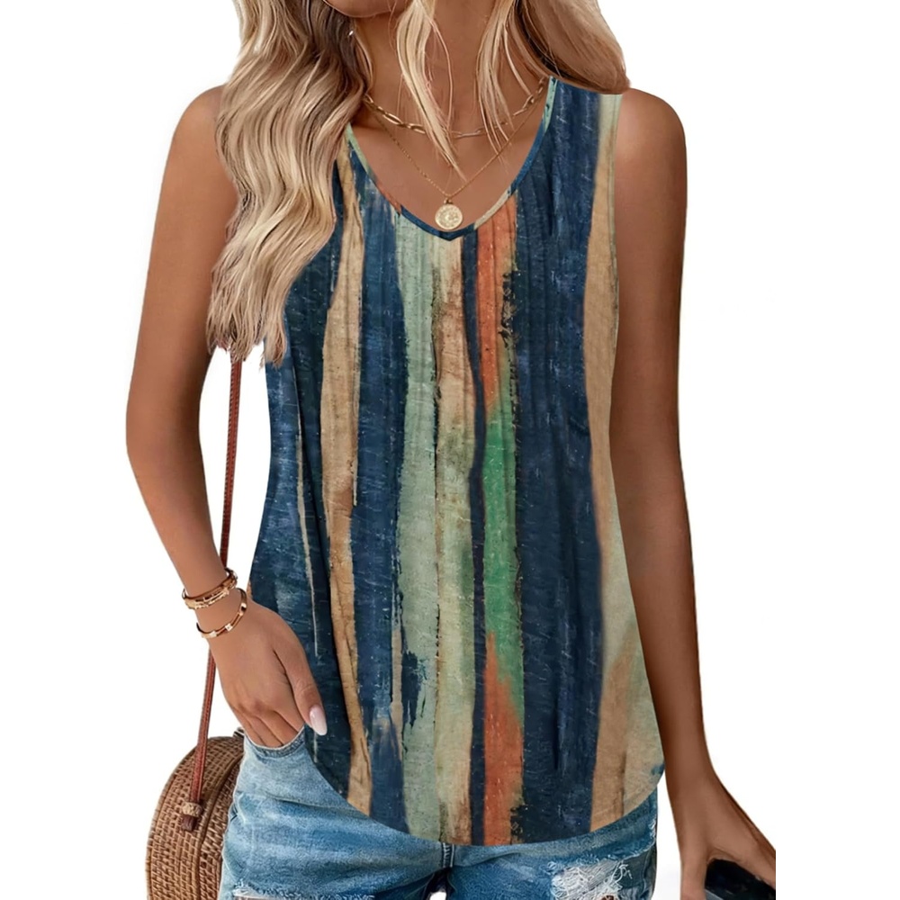 image:imageZeagoo Womens Tank Tops 2026 Sleeveless Pleated V Neck Loose Fit Summer Clothes Flowy Boho ShirtsFloral Cx289