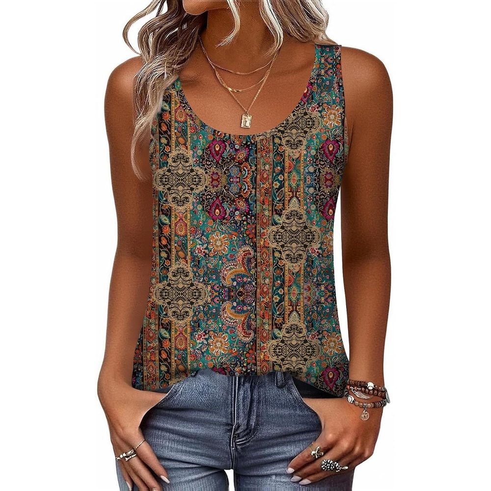image:imageZeagoo Womens Tank Tops Flowy Loose Fit Scoop Neck Casual Summer Tops Curvy HemBoho Brown