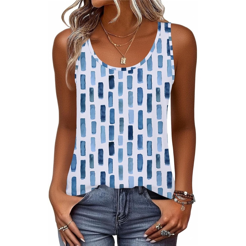 image:imageZeagoo Womens Tank Tops Flowy Loose Fit Scoop Neck Casual Summer Tops Curvy HemWhite Blue Print
