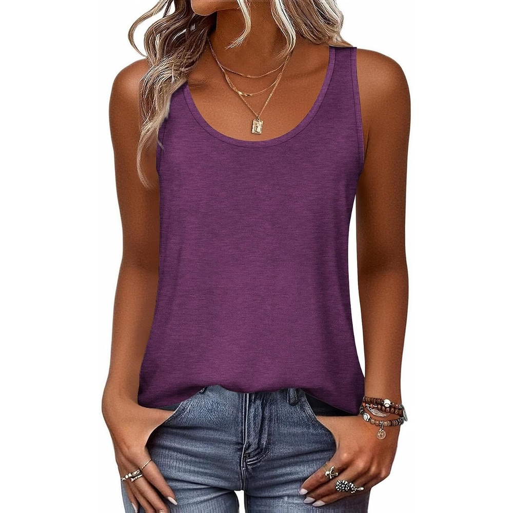 image:imageZeagoo Womens Tank Tops Flowy Loose Fit Scoop Neck Casual Summer Tops Curvy HemWine