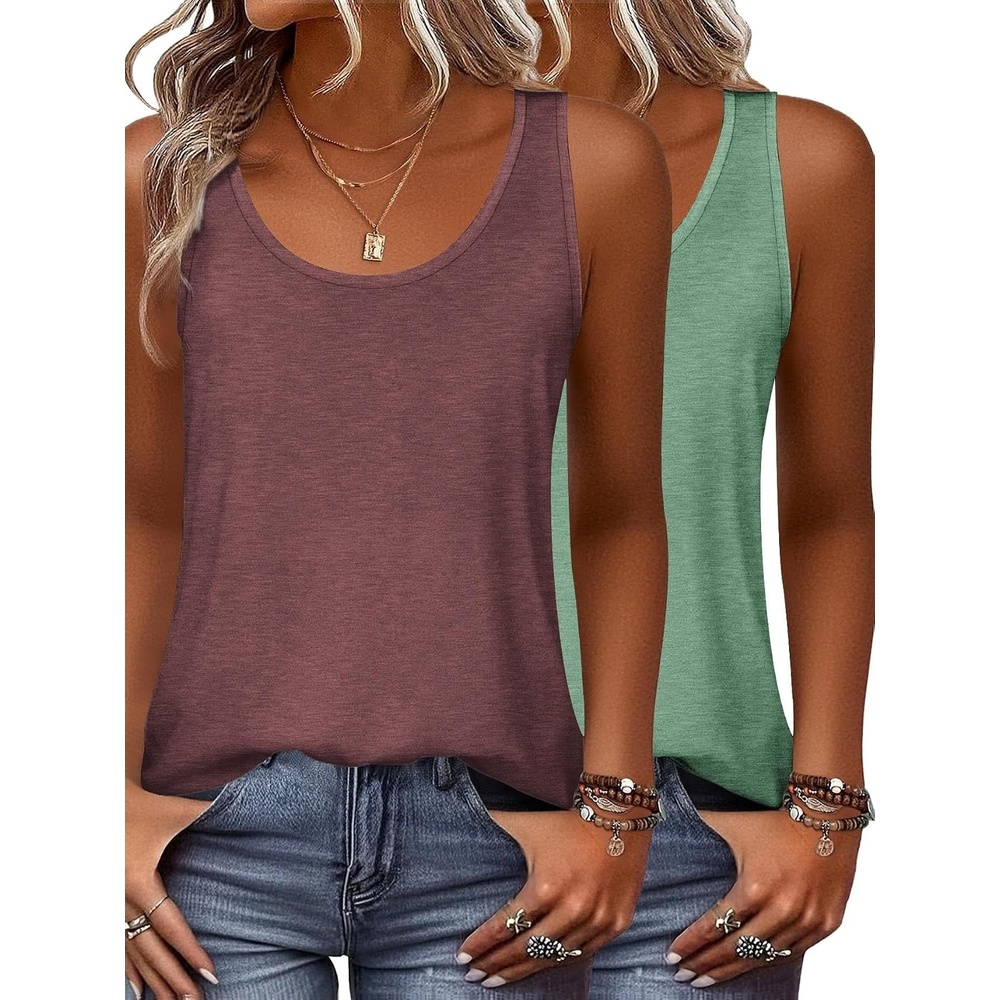image:imageZeagoo Womens Tank Tops Flowy Loose Fit Scoop Neck Casual Summer Tops Curvy HemWinegreen