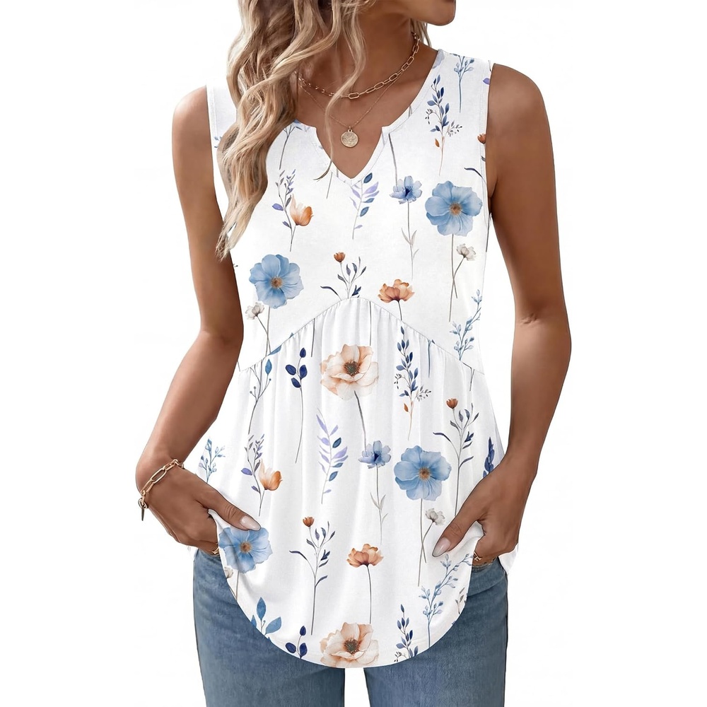 image:imageZeagoo Womens Tank Tops Sleeveless Peplum V Neck Babydoll Casual Flowy Boho Beach Summer ShirtsFloral Bf290