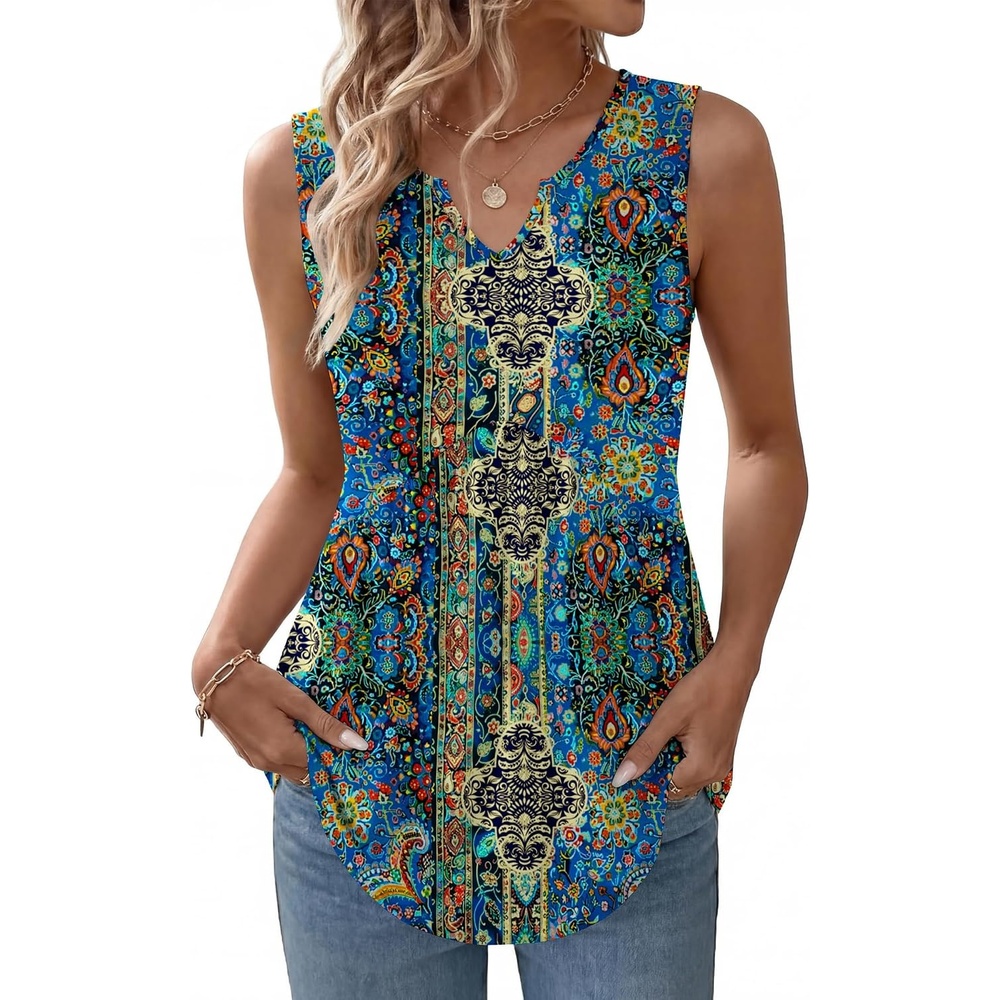 image:imageZeagoo Womens Tank Tops Sleeveless Peplum V Neck Babydoll Casual Flowy Boho Beach Summer ShirtsPrint Mz779