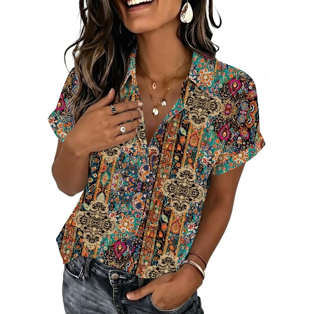 image:imageZeagoo Womens Tops Short Sleeve Shirt Button Down V Neck Casual Blouse 2026Multicolor721