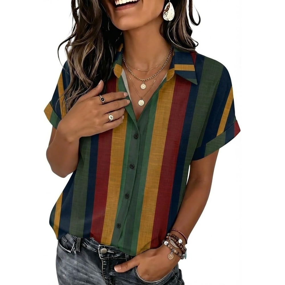 image:imageZeagoo Womens Tops Short Sleeve Shirt Button Down V Neck Casual Blouse 2026Stripe2