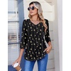 Zeagoo 3/4 Length Sleeve Womens Tops V Neck Pleated Boho Floral Blouses(Black Khaki Dots)