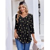 Zeagoo 3/4 Length Sleeve Womens Tops V Neck Pleated Boho Floral Blouses(Black Khaki Dots)