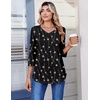 Zeagoo 3/4 Length Sleeve Womens Tops V Neck Pleated Boho Floral Blouses(Black Khaki Dots)