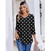 Zeagoo 3/4 Length Sleeve Womens Tops V Neck Pleated Boho Floral Blouses(Black Polka Dots)
