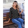 Zeagoo 3/4 Length Sleeve Womens Tops V Neck Pleated Boho Floral Blouses(Black Polka Dots)