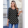 Zeagoo 3/4 Length Sleeve Womens Tops V Neck Pleated Boho Floral Blouses(Black Polka Dots)