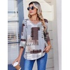 Zeagoo 3/4 Length Sleeve Womens Tops V Neck Pleated Boho Floral Blouses(Blue Brown 609)