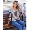 Zeagoo 3/4 Length Sleeve Womens Tops V Neck Pleated Boho Floral Blouses(Blue Brown 609)